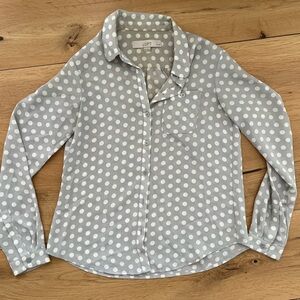 LOFT Gray and White Polka Dot Button-Down Shirt
